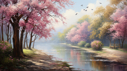 Fototapeta premium Oil painting of Spring Blossom Serenity