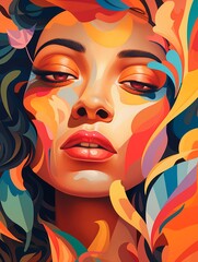 Fototapeta premium This illustration presents a striking and colorful portrait of a woman.