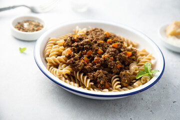 Pasta with minced beef and vegetables