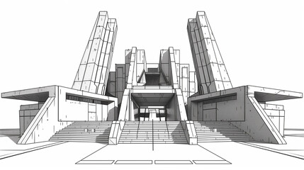Futuristic Brutalist Architecture Sketch