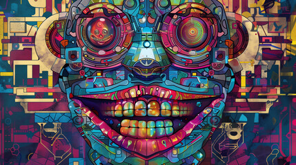 Obraz premium Vibrant Techno-Totem: A Digital Artwork