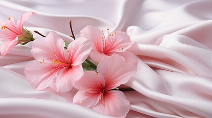Beautiful pink flower on white fabric