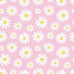 Cute simple pink seamless pattern with chamomile flowers. Spring and summer background. Vector illustration