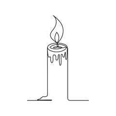 Continuous one-line drawing candle burning flame—black contour line simple minimalist graphic isolated vector illustration.