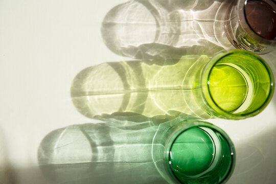 Directly above shot of drinking glasses on table