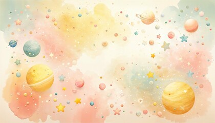 Whimsical Cosmos in Watercolor - Playful Planetary Art for Children - AI generated digital art