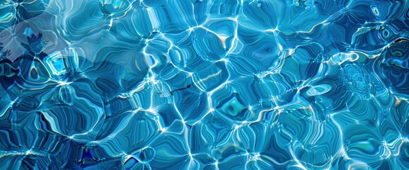 Beautiful blue water in a swimming pool with ripples and light reflections in the background. Use bright colors and a vibrant style - obrazy, fototapety, plakaty