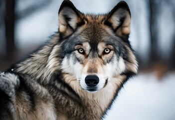 Obraz premium AI generated illustration of a wolf's portrait in the snow