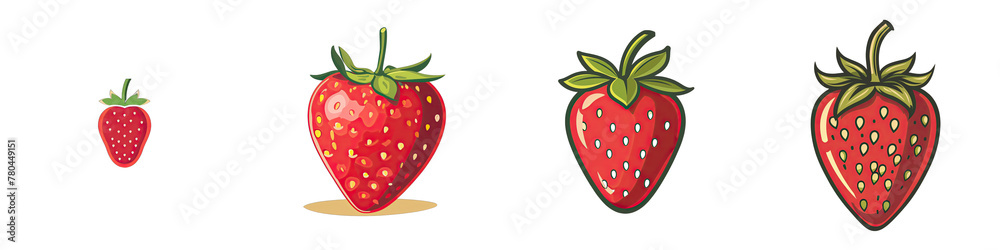 Wall mural Strawberries  2d Icon In Water Colour Hyperrealistic Highly Detailed Isolated On Transparent Background Png - Wall murals