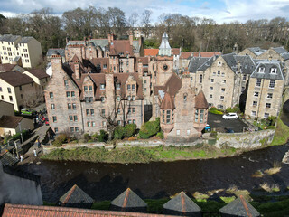 Drone view at Dean village on Edinburgh in Scotland - 780449100