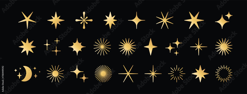Poster Vector set of minimalist design elements, futuristic shapes and geometric figures and stars - abstract background elements for branding, packaging, prints and social media posts.