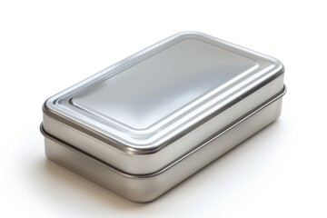 Closed Tin Case. Isolated Metallic Container for Cards or Cigarettes on White Background