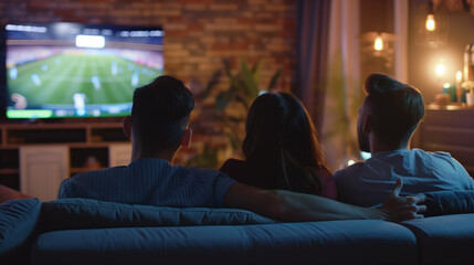 AI Generated Image. Friends at home watching International Sports Event via TV - 780450941