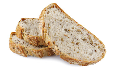 Sliced pieces of bread isolated on a white background. Art bread.