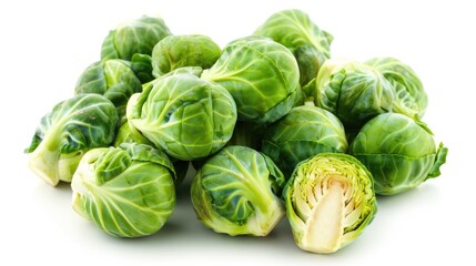 Fototapeta premium Fresh and Raw Brussels Sprouts - Isolated on White Background. A Healthy and Nutritious Vegetable for Your Diet