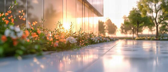 Serene Nature: A Lush Garden at Sunset, Offering a Tranquil Retreat from the Urban Landscape with Vibrant Florals