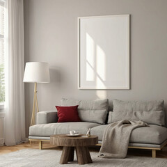 Frame mockup, ISO A paper size. room Living room wall poster mockup. Interior mockup with house background.  ai generated