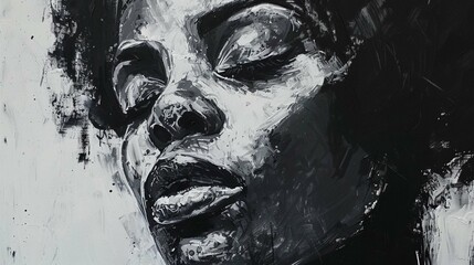 Acrylic painting black woman monochrome