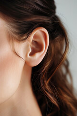 Woman ear earring mockup closeup. Fashion beauty jewelry earring mockup. Ear health care. 