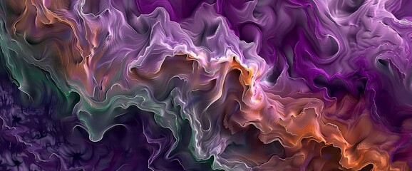 A tapestry of amethyst, emerald, and copper unfolds, creating an abstract masterpiece on a liquid canvas."