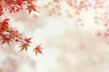 Red Maple Leaves on Blurred Light Background with Space