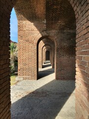 Vertical shot of the inside of Fort Zachary Taylor in Key West, Florida, United States.