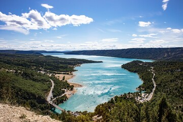 Beautiful view of the man-made Lake of Sainte-Croix on a sunny day in southeastern France