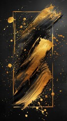 Elegant Golden Brush Strokes on Dark Background with Artistic Frame vertical Design