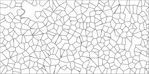 Obraz premium Abstract White Colored Broken Stained-Glass Geometric Retro Tiles Pattern w Black Lines & Quartz Crystal Voronoi Diagram Background for Website, Fabric Printing, Brochures, Luxury/Premium Packaging