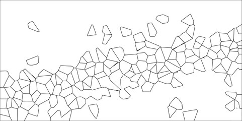 Obraz premium Abstract White Colored Broken Stained-Glass Geometric Retro Tiles Pattern w Black Lines & Quartz Crystal Voronoi Diagram Background for Website, Fabric Printing, Brochures, Luxury/Premium Packaging