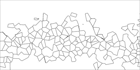 Abstract White Colored Broken Stained-Glass Geometric Retro Tiles Pattern w Black Lines & Quartz Crystal Voronoi Diagram Background for Website, Fabric Printing, Brochures, Luxury/Premium Packaging