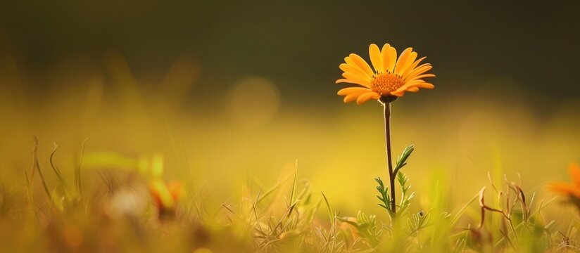 Solitary orange daisy amidst meadow.
