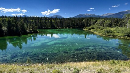 Scenic view of Valley of the Five Lakes in Jasper National Park in Alberta, Canada