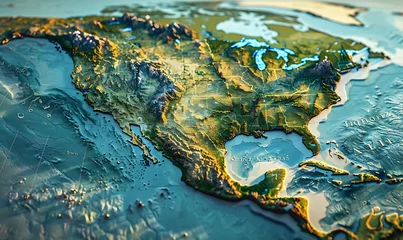 Fotobehang geography and topography of the USA through a detailed physical map, showcasing Earth's landforms in a 3D illustration © AhmadTriwahyuutomo