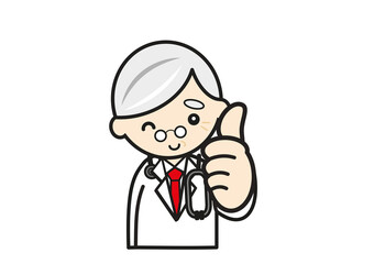 いいねポーズのベテラン医師