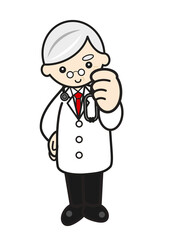 ガッツポーズのベテラン医師