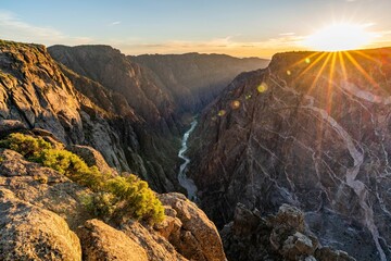 Sunset and painted wall in Black Canyon of the Gunnison National Park, Colorado