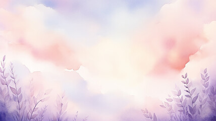 Lavender background with stems of plants in watercolor style
