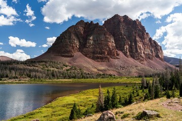 Beautiful view of red castle and red castle lake in the Uinta Mountains of Northern Utah
