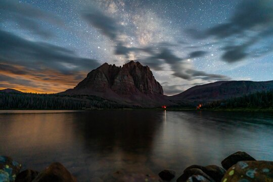 Picturesque view of a Milky way over the Red castle in the Uinta Mountain