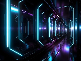 Luminous Metallic Sci-Fi Corridor with Grunge Ambiance and Neon Illumination