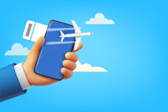 Booking e-ticket on smartphone concept. Modern smartphone with ticket on the hand