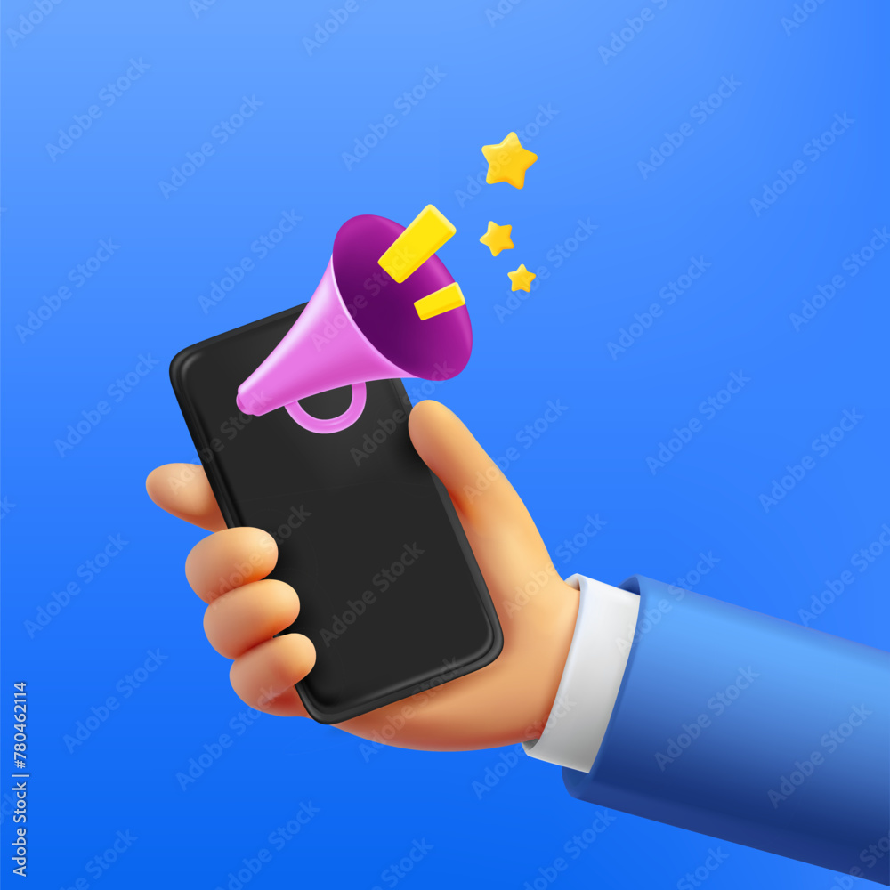 Poster announcement via smartphone. 3d vector concept