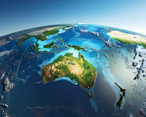 Detailed physical map of Australia with high-resolution. Flatten satellite depiction of Earth's geography, topography in 3D