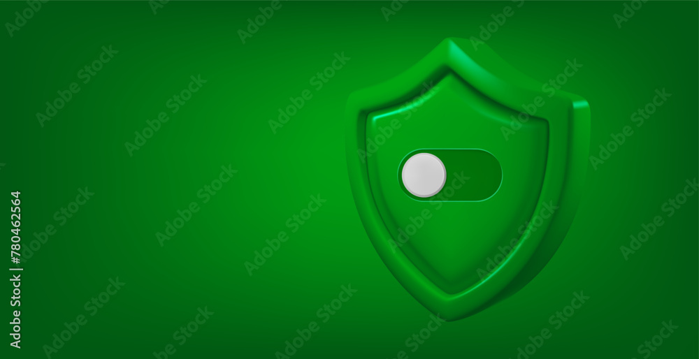 Aufkleber Green shield with white on button isolated on green background. Approved concept. 3d vector banner with copy space