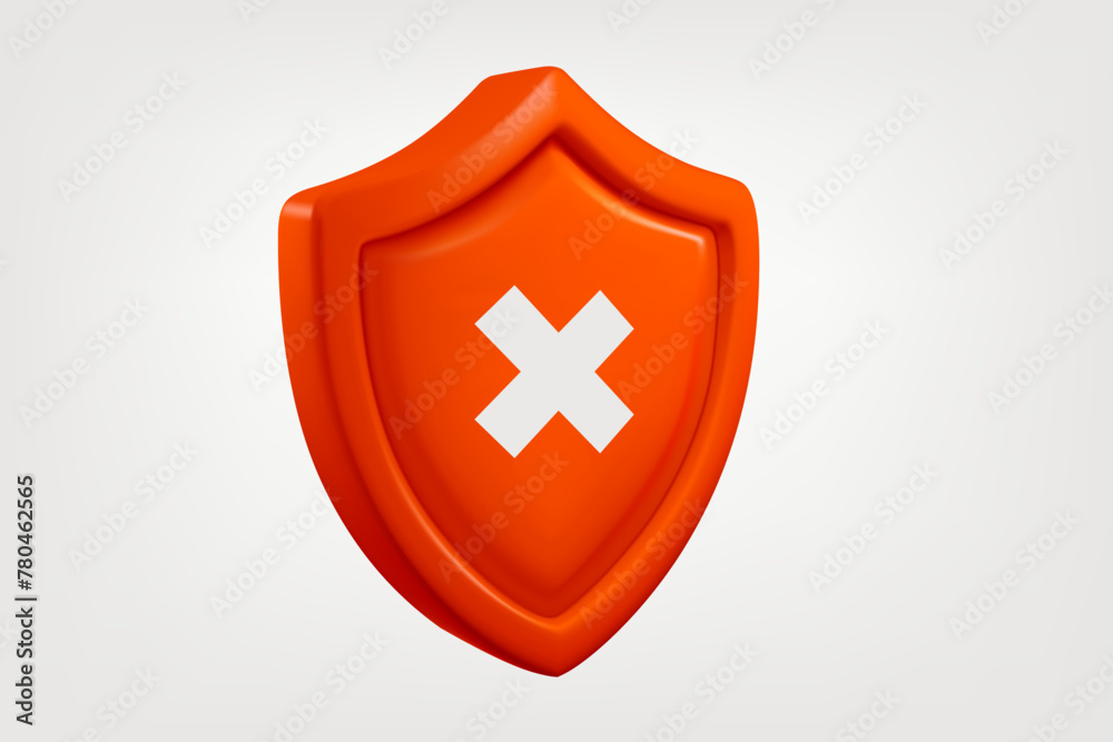 Poster red shield with white cross isolated on white background. forbidden concept. 3d vector banner