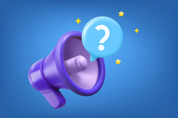 Bullhorn with Exclamation point. Announcement concept. 3d vector illustration