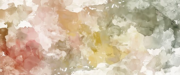 Watercolor background with soft, abstract shapes in muted earth tones and a hint of pink for an elegant touch. The colors include shades like brown, yellow, green, red and white.
