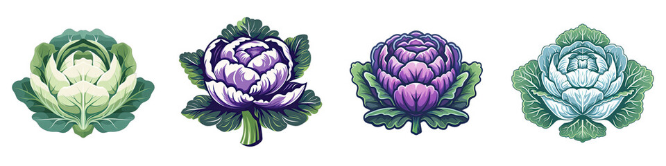 Cabbage  2d Icon In Water Colour Hyperrealistic Highly Detailed Isolated On Transparent Background Png