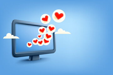 Social media reaction with red hearts. 3d vector illustration